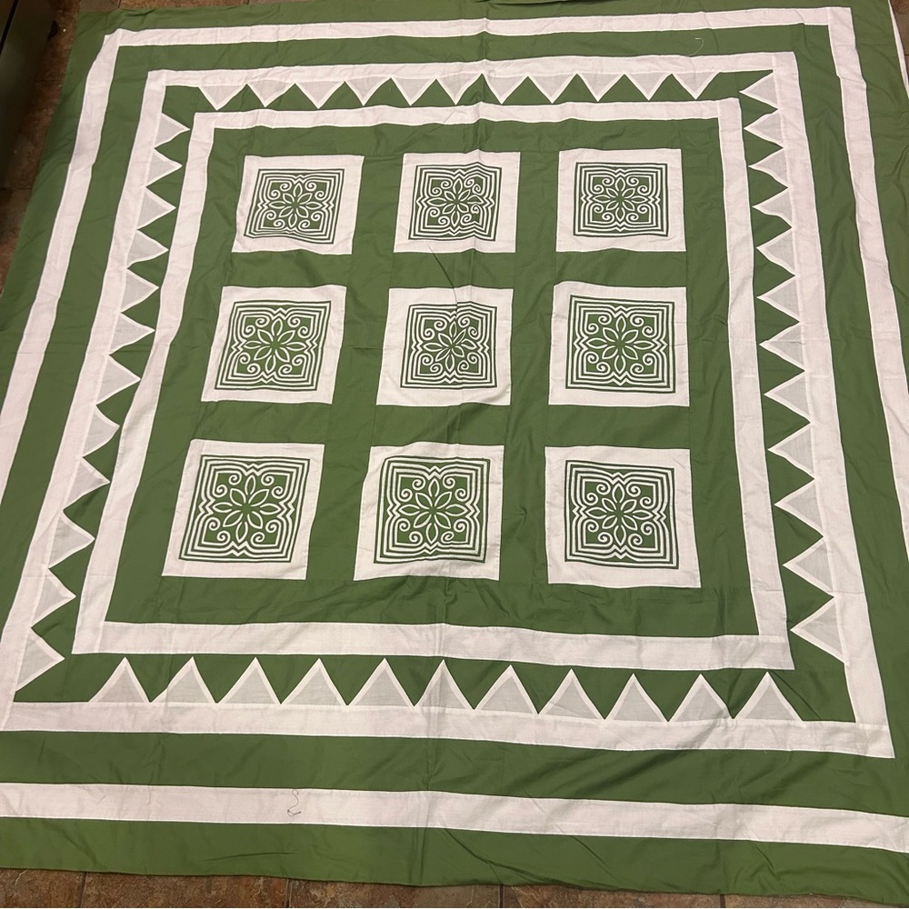 Hand quilted Geometric Quilt Duvet Cover FULL 2 Pillow Shams Floral Farmhouse